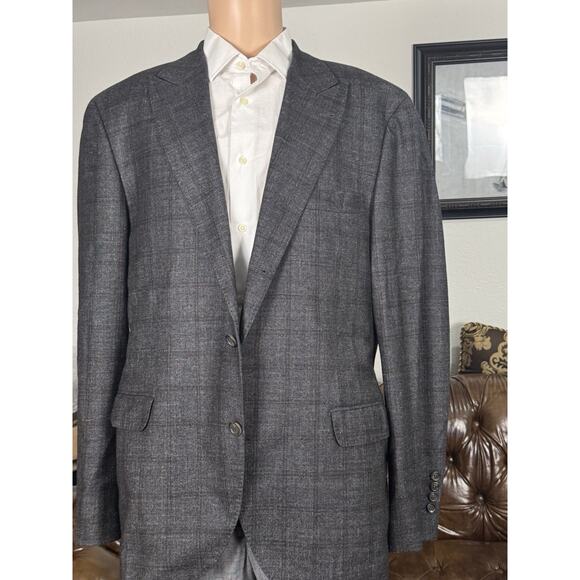 Brunello Cucinelli Wool Cashmere Charcoal Brown Windowpane IT 58/48R US Peak Lap - Picture 1 of 4